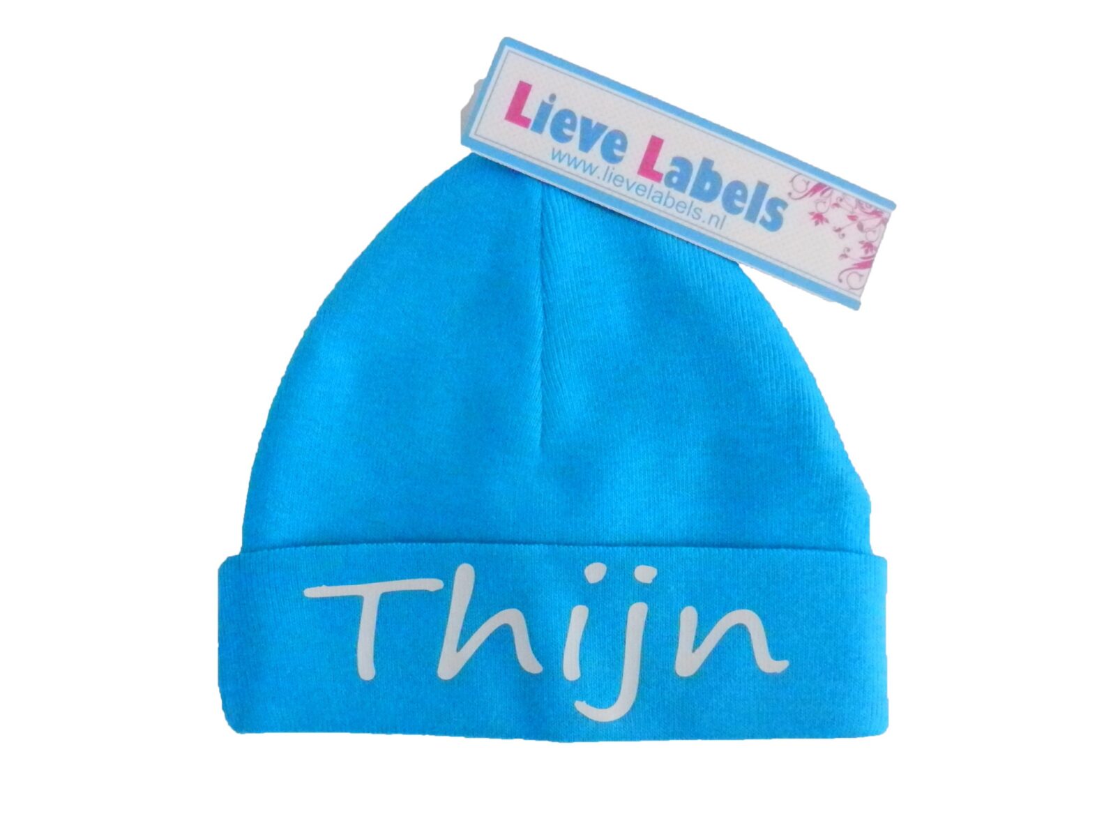 Baby muts met naam – aqua