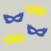 Herbruikbare statische raamsticker - Maskers Blauw/Geel