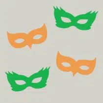 Herbruikbare statische raamsticker - Maskers Groen/Oranje