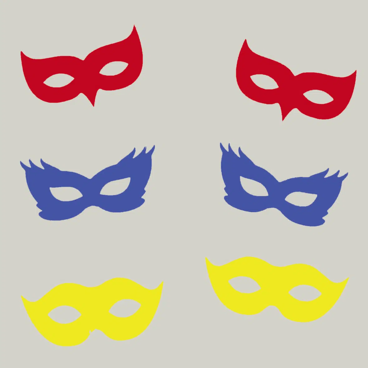 Herbruikbare statische raamsticker – Maskers Rood/Blauw/Geel