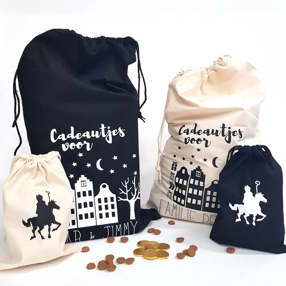Cadeauzak grachtenpandjes – Sinterklaas ecru