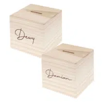 Houten spaarpot met naam