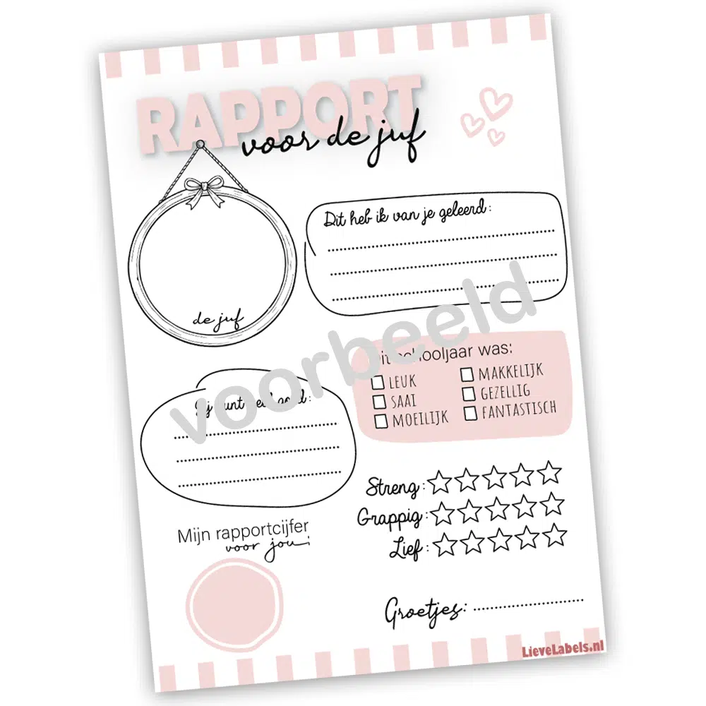 Rapport voor de juf – printable