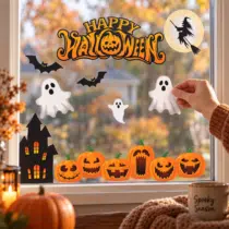 Herbruikbare statische raamstickers - Happy Halloween